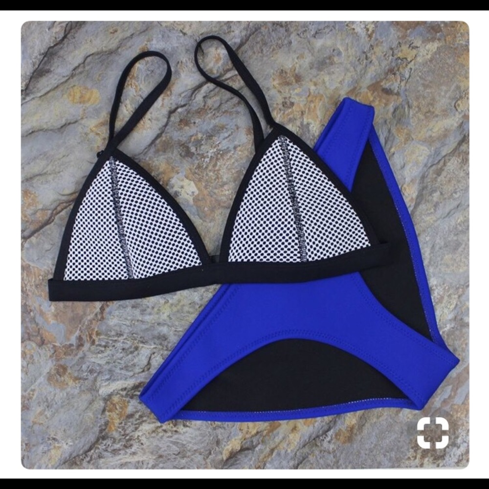 Blue and black neoprene bathing suit